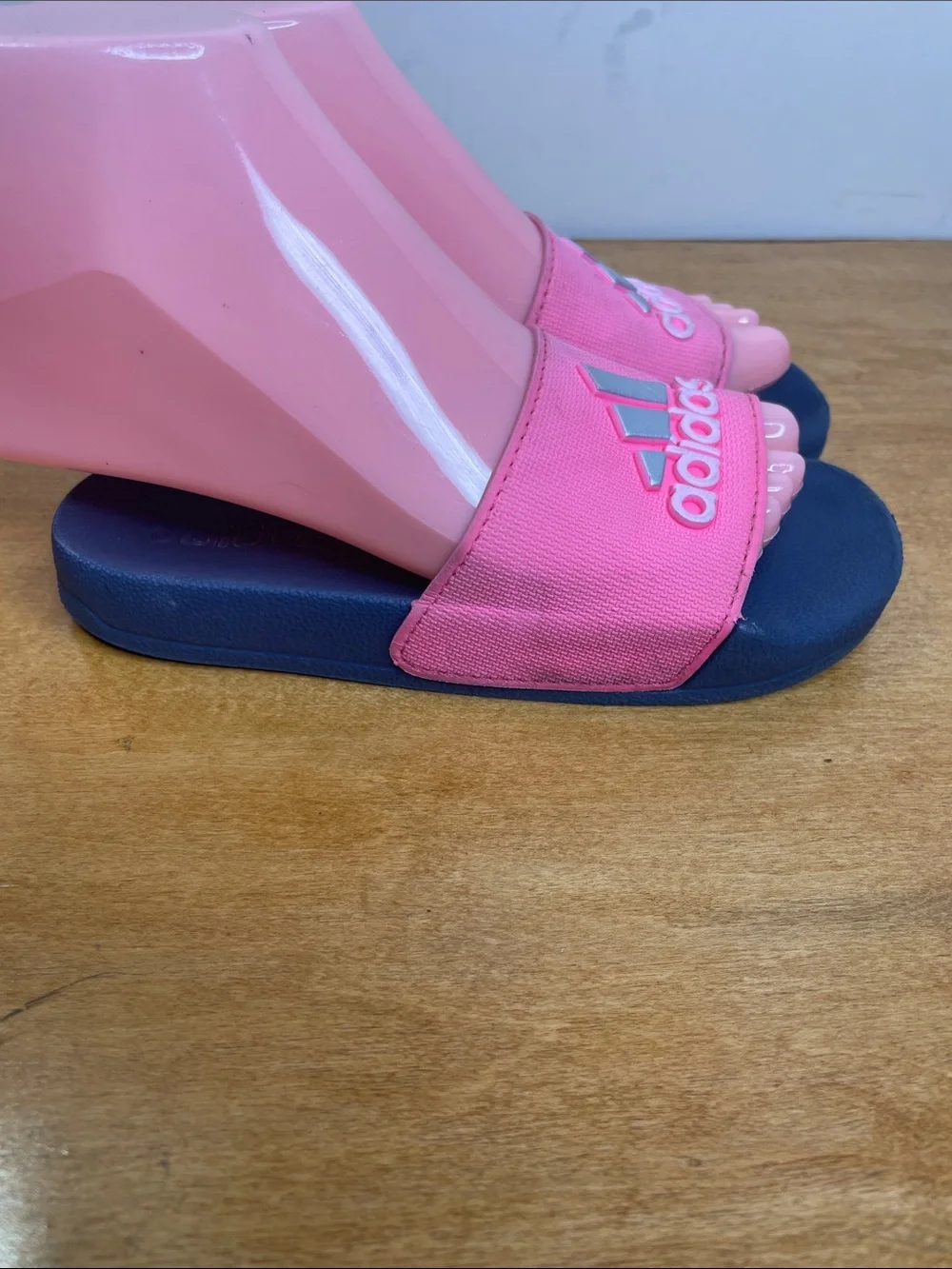 adidas Kids Pink and Navy Slide Sandals with Logo. Size 13